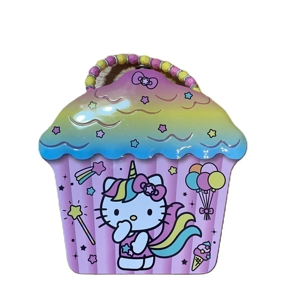 Hello Kitty Unicorn Cupcake Rainbow Tin Metal Storage Container NEW